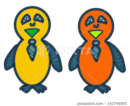 Cute hand-drawn illustration set of funny yellow and orange penguin characters Cute hand-drawn illustration set of funny yellow and orange penguin characters 142748893