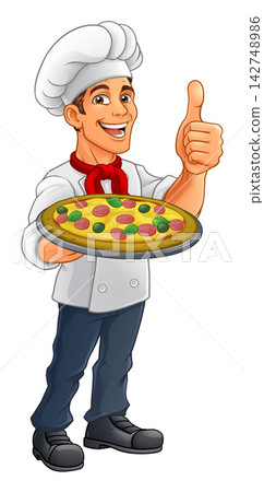 Chef Cartoon Pizza Cook Food Man Mascot Character 142748986