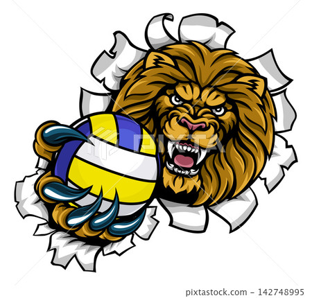 Lion Volleyball Sports Mascot Cartoon Illustration Lion Volleyball Sports Mascot Cartoon Illustration 142748995