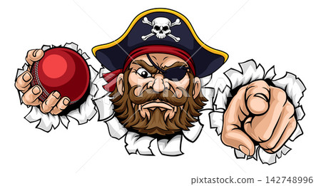 Pirate Cricket Ball Sport Team Mascot Illustration Pirate Cricket Ball Sport Team Mascot Illustration 142748996