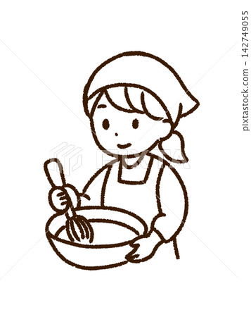 一位女性烹飪並混合食材的插圖(線條畫,PNG格式) 一位女性烹飪並混合食材的插圖(線條畫,PNG格式) 142749055