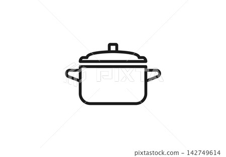 廚房用品圖標,圖案為一口鍋的線條畫。 廚房用品圖標,圖案為一口鍋的線條畫。 142749614