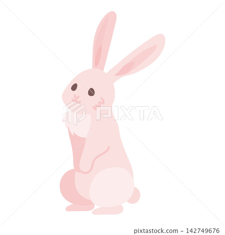 An illustration of a pink rabbit sitting with one front paw raised. An illustration of a pink rabbit sitting with one front paw raised. 142749676