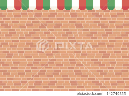Brick wall and Italian flag awning background vector (A4 size landscape, 300dpi, for cafe menus) Brick wall and Italian flag awning background vector (A4 size landscape, 300dpi, for cafe menus) 142749835