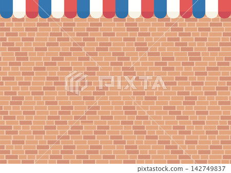 Brick wall and French flag awning background vector (A4 size landscape, 300dpi, for cafe menus) Brick wall and French flag awning background vector (A4 size landscape, 300dpi, for cafe menus) 142749837
