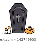 Halloween coffin and pumpkin illustration 142749903