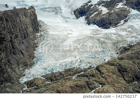 Lago del Desierto Desert Lake Patagonian Glacier Flowing Through Rocky Mountain Valley El Chalten Lago del Desierto Desert Lake Patagonian Glacier Flowing Through Rocky Mountain Valley El Chalten 142750237