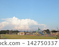 Summer sports park, storm clouds approaching. 142750337