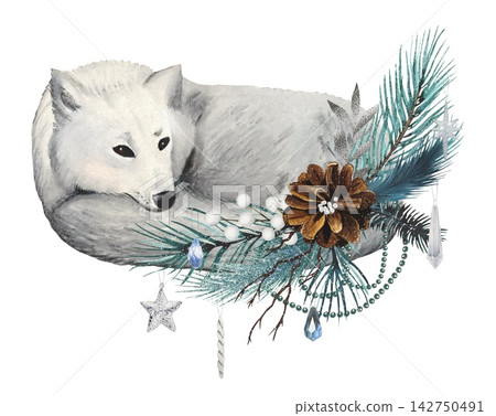Hand drawn white wolf. Watercolor illustration. Hand drawn white wolf. Watercolor illustration. 142750491