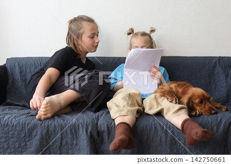 Cute young happy children spending time at home Cute young happy children spending time at home 142750661