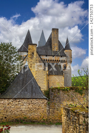 Chateau de Clerans in Saint-Leon-sur-Vezere, France. Historical medieval stone castle under daylight Chateau de Clerans in Saint-Leon-sur-Vezere, France. Historical medieval stone castle under daylight 142750753