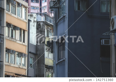 Hong Kong Aug 28 2026 Weathered residential building facades Hong Kong Aug 28 2026 Weathered residential building facades 142751360