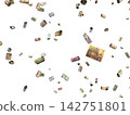 Floating Scattered Rolled Up Money Banknotes Transparent Overlay All Euro. 142751801