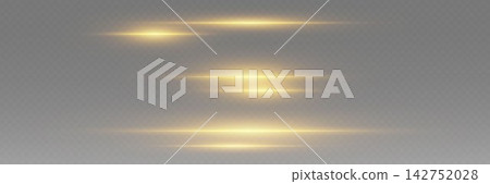 Golden horizontal light streaks creating an abstract glowing overlay element Golden horizontal light streaks creating an abstract glowing overlay element 142752028