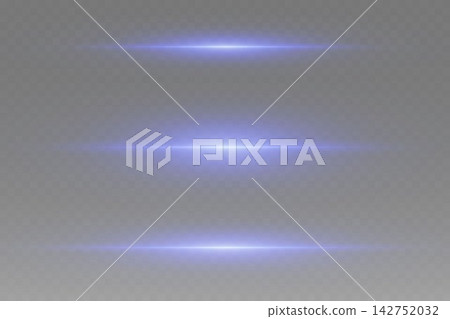 Blue horizontal light flares creating bright glow effect on transparent background 142752032