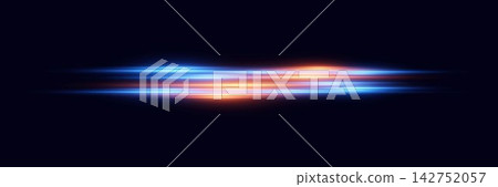 Abstract glowing blue and orange light trails creating dynamic motion blur effect 142752057