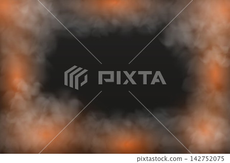 Dark background featuring an abstract frame of wisps and orange glowing smoke Dark background featuring an abstract frame of wisps and orange glowing smoke 142752075