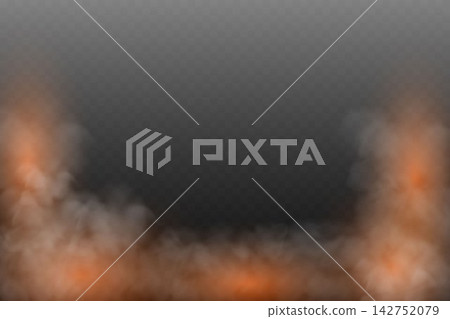 Fiery orange smoke or fog rising with glow effect on transparent background Fiery orange smoke or fog rising with glow effect on transparent background 142752079
