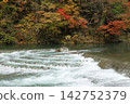 Clear flow and autumn leaves 142752379