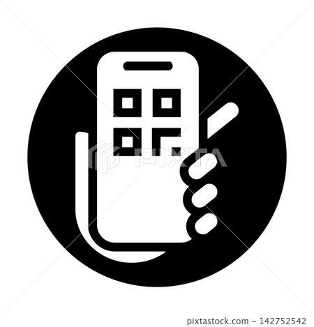 A hand holding a smartphone with a QR code displayed (icon) A hand holding a smartphone with a QR code displayed (icon) 142752542