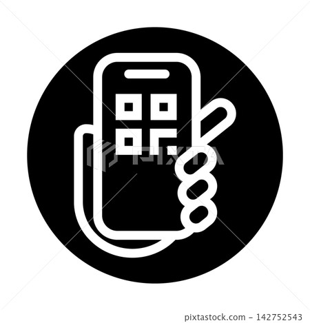A hand holding a smartphone with a QR code displayed (icon) A hand holding a smartphone with a QR code displayed (icon) 142752543