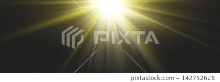 Bright yellow light beams shining down, creating a warm glow and transparent lens flare effect Bright yellow light beams shining down, creating a warm glow and transparent lens flare effect 142752628