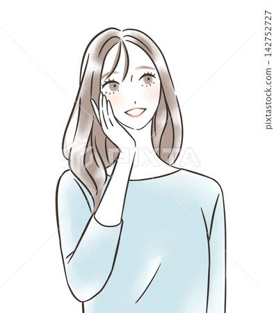 A smiling woman looking upwards (illustration) A smiling woman looking upwards (illustration) 142752727