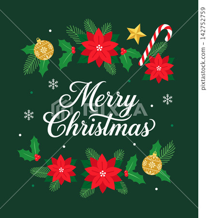 Merry Christmas Floral Greeting Card Vector 142752759
