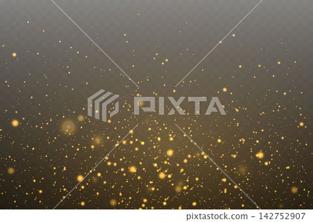 Golden particles creating a sparkling, glittering light effect over a transparent background Golden particles creating a sparkling, glittering light effect over a transparent background 142752907