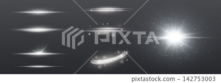 Glowing light effects creating horizontal streaks, starbursts, and swirling elements with sparkles 142753003