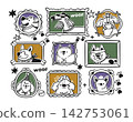 Dog portrait in frame. Funky doggy photo. Doodle cute canine picture on wall, pet home gallery. Funny interior animal family members. Vector character concept 142753061