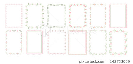 Cross stitch frame. Embroidery borders. Vintage lace stitched ornate floral frames. Trendy handmade cottagecore crafts, folk scrapbooking overlays. Vector set Cross stitch frame. Embroidery borders. Vintage lace stitched ornate floral frames. Trendy handmade cottagecore crafts, folk scrapbooking overlays. Vector set 142753069