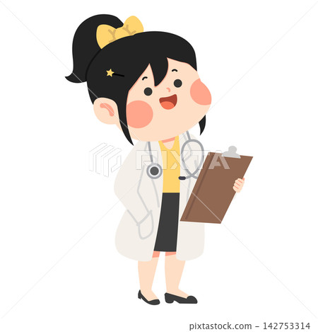 Female doctor character holding clipboard for healthcare medical consultation Female doctor character holding clipboard for healthcare medical consultation 142753314