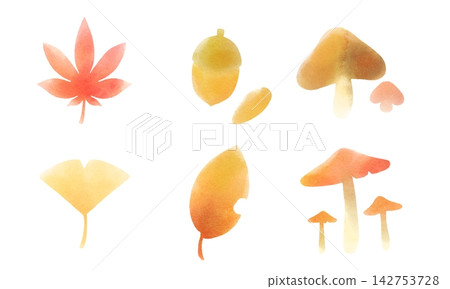 各種秋季圖案的水彩剪影 142753728