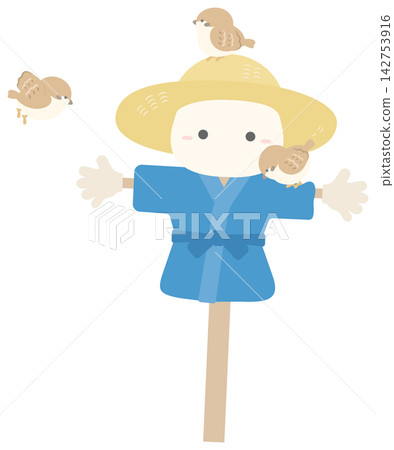 麻雀和稻草人的可愛插圖 麻雀和稻草人的可愛插圖 142753916