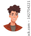 A young man with curly hair, cute cartoon character. Flat vector clipart, illustration with isolated background. 142754221