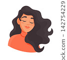 Girls with closed eyes, cute cartoon character. Flat vector clipart, illustration with isolated background. 142754229