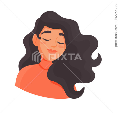 Girls with closed eyes, cute cartoon character. Flat vector clipart, illustration with isolated background. Girls with closed eyes, cute cartoon character. Flat vector clipart, illustration with isolated background. 142754229