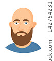 Bald bearded man, cute cartoon character. Flat vector clipart, illustration with isolated background. 142754231