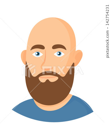 Bald bearded man, cute cartoon character. Flat vector clipart, illustration with isolated background. Bald bearded man, cute cartoon character. Flat vector clipart, illustration with isolated background. 142754231