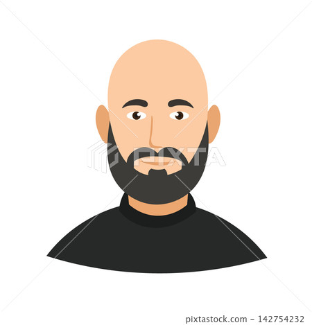 Bald bearded man, cute cartoon character. Flat vector clipart, illustration with isolated background. Bald bearded man, cute cartoon character. Flat vector clipart, illustration with isolated background. 142754232