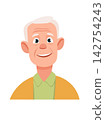 An elderly man, cute cartoon character. Flat vector clipart, illustration with isolated background. 142754243