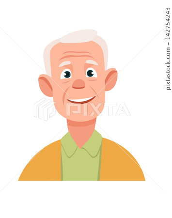An elderly man, cute cartoon character. Flat vector clipart, illustration with isolated background. An elderly man, cute cartoon character. Flat vector clipart, illustration with isolated background. 142754243