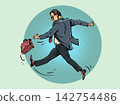 Pop Art Retro A man kicks a briefcase. Fatigue and anger at work. Searching for work and qualifications. 142754486