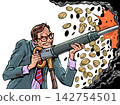 Pop Art Retro Businessman makes money. Bitcoin mining. Stock market scam. 142754501