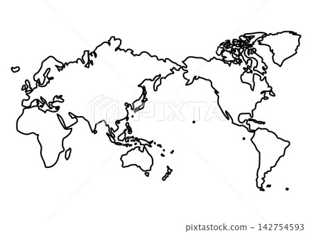 A world map drawn with loose, thick lines (centered on Japan) A world map drawn with loose, thick lines (centered on Japan) 142754593