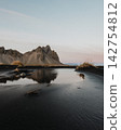 Reflection of Vestrahorn mountain in a water pool on Stokksnes beach, South East Iceland 142754812