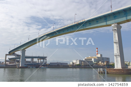 The loop bridge of Senbonmatsu Ohashi and the municipal Senbonmatsu ferry: A landscape of Osaka's waterfront and civil engineering/industrial heritage. The loop bridge of Senbonmatsu Ohashi and the municipal Senbonmatsu ferry: A landscape of Osaka's waterfront and civil engineering/industrial heritage. 142754859
