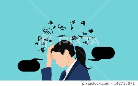 An illustration of a businesswoman struggling with her job. 142755071