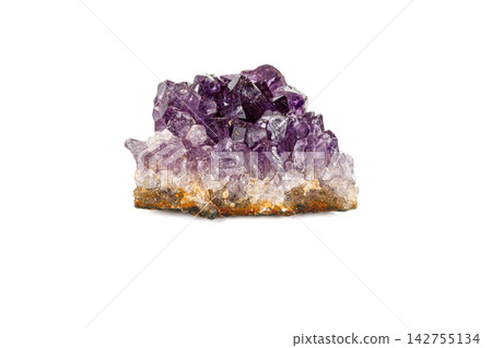Amethyst Crystal Druse macro mineral on white background Amethyst Crystal Druse macro mineral on white background 142755134